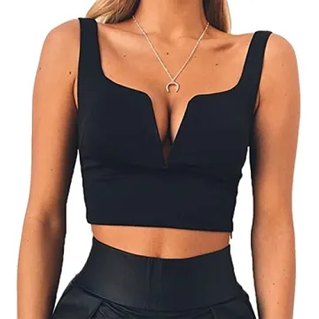 Stylish Susupeng Deep V Neck Sleeveless Crop Top