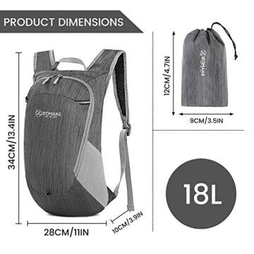 ZOMAKE Ultra Lightweight Packable Backpack 18L, Small Foldable Hiking Backpacks Water Resistant Fold...