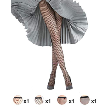 High Waist Fishnet Tights with Suspenders - 4 Pack
