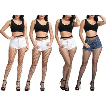 High Waist Fishnet Tights with Suspenders - 4 Pack
