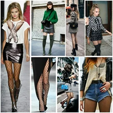 High Waist Fishnet Tights with Suspenders - 4 Pack