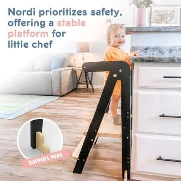 Nordi Foldable Toddler Kitchen Tower - Montessori Helper with 3 Heights
