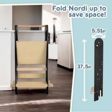 Nordi Foldable Toddler Kitchen Tower - Montessori Helper with 3 Heights