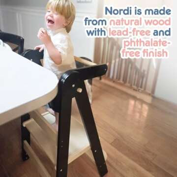 Nordi Foldable Toddler Kitchen Tower - Montessori Helper with 3 Heights