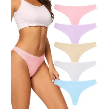 Voenxe Seamless Women Underwear Thongs - Invisible Breathable Comfort Panties 5-Pack