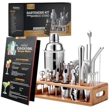 TEAVAS Mixology Bartender Kit with Japanese Jigger & Bamboo Stand - 25 Piece Stainless Steel Cocktai...