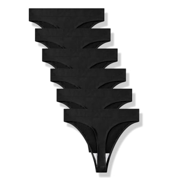 GRANKEE Women's Seamless Thong Panties 6 Pack - Black XS