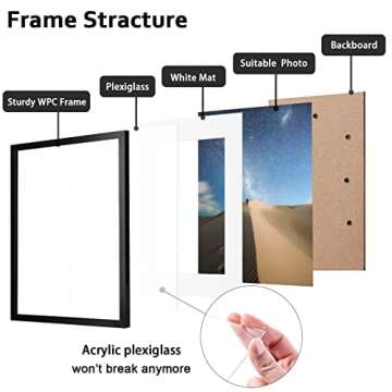 KINLINK 12x12 Picture Frames Black, Square Photo Frames with Plexiglass for Picture 8x8 with Mat or 12x12 without Mat, Composite Wood Picture Frames for Wall Mounting, Set of 4