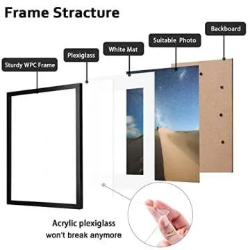 KINLINK 12x12 Picture Frames Black, Square Photo Frames with Plexiglass for Picture 8x8 with Mat or 12x12 without Mat, Composite Wood Picture Frames for Wall Mounting, Set of 4