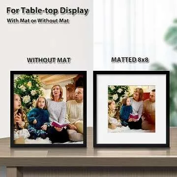 KINLINK 12x12 Picture Frames Black, Square Photo Frames with Plexiglass for Picture 8x8 with Mat or 12x12 without Mat, Composite Wood Picture Frames for Wall Mounting, Set of 4
