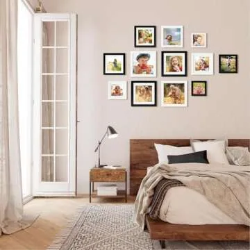 KINLINK 12x12 Picture Frames Black, Square Photo Frames with Plexiglass for Picture 8x8 with Mat or 12x12 without Mat, Composite Wood Picture Frames for Wall Mounting, Set of 4