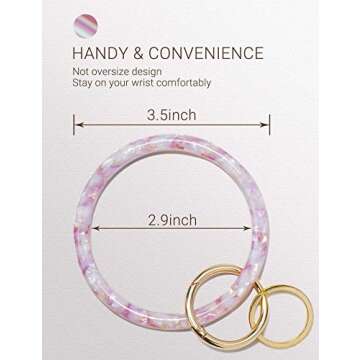 Mymazn key Ring Bracelet Wristlet Keychain Bangle Keyring for Women, Acetate Round Key Chain (Pink)