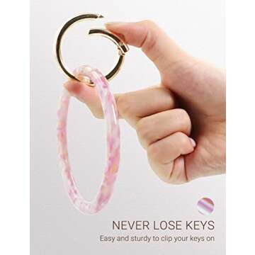 Mymazn key Ring Bracelet Wristlet Keychain Bangle Keyring for Women, Acetate Round Key Chain (Pink)