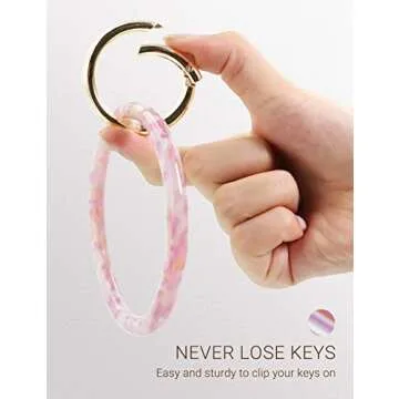 Mymazn key Ring Bracelet Wristlet Keychain Bangle Keyring for Women, Acetate Round Key Chain (Pink)
