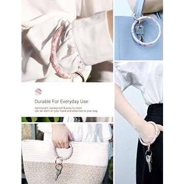 Mymazn key Ring Bracelet Wristlet Keychain Bangle Keyring for Women, Acetate Round Key Chain (Pink)