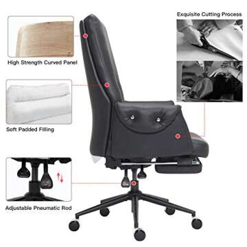 Leather Executive Chair with Hidden Footrest and Comfort