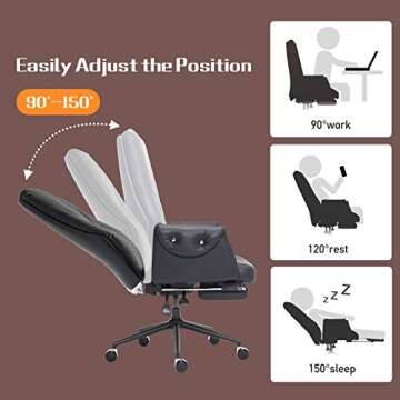 Leather Executive Chair with Hidden Footrest and Comfort