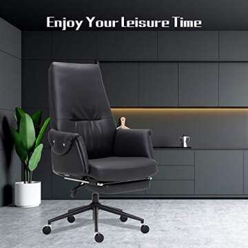 Leather Executive Chair with Hidden Footrest and Comfort