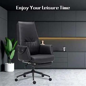 Leather Executive Chair with Hidden Footrest and Comfort