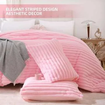 Smoofy Fluffy Queen Comforter Set 3 Pieces - Pink Fleece Fluffy Comforter Set, Luxury Fuzzy Bed Set, Soft & Warm All Season Queen Bedding with 2 Pillow Cases