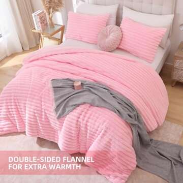 Smoofy Fluffy Queen Comforter Set 3 Pieces - Pink Fleece Fluffy Comforter Set, Luxury Fuzzy Bed Set, Soft & Warm All Season Queen Bedding with 2 Pillow Cases