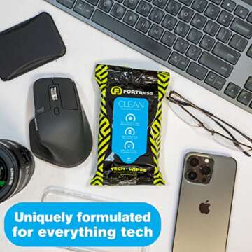 Fortress Electronic Wipes (25 ct.) To-Go Tech Wipes for Screens, Phones, Keyboards, TV Monitors, Com...