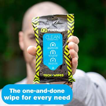Fortress Electronic Wipes (25 ct.) To-Go Tech Wipes for Screens, Phones, Keyboards, TV Monitors, Computer Screens, and More [Travel Size] Skin-Safe Screen Cleaner Wipes, Electronic Wipes