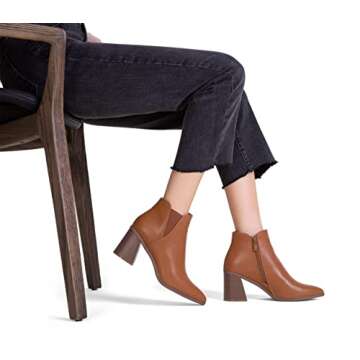 Vepose Women's Ankle Booties Pointed Toe, Block Chunky Heel Boots, 9631 - Brown, Size 7 US, with Sid...