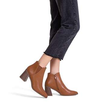 Vepose Women's Ankle Booties Pointed Toe, Block Chunky Heel Boots, 9631 - Brown, Size 7 US, with Side Zipper (CJY9631 Brown 07)