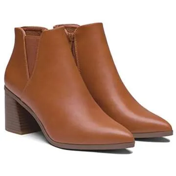 Vepose Women's Ankle Booties Pointed Toe, Block Chunky Heel Boots, 9631 - Brown, Size 7 US, with Side Zipper (CJY9631 Brown 07)