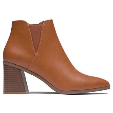 Vepose Women's Ankle Booties Pointed Toe, Block Chunky Heel Boots, 9631 - Brown, Size 7 US, with Side Zipper (CJY9631 Brown 07)