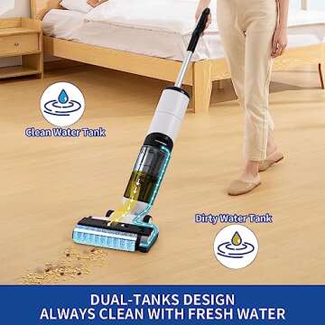 Cordless Wet Dry Vacuum Cleaner, Hardwood Floor Cleaner Vacuum Mop All in One with Self-Cleaning & Air Drying, LED Display, Smart Voice Assistant, Large Dual Water Tank, One Step Cleanning