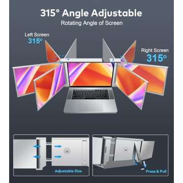 Laptop Screen Extender, 14" FHD 1080P IPS Portable Laptop Monitor Extender, HDMI/USB-C Plug and Play Triple Portable Monitor for 13.5" -16.5" Laptop, (MacOS/Wins/Switch/Android) - S1 Gray