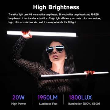VILTROX K60 2 Pack Large Handheld Stick Light, 32Wh Rechargeable Battery 20W 1950lm RGB LED Video Light w PD Fast Charging CRI 97+ 2500K-8500K LCD Display, 22.8" Tube Light for Photography Light Wand