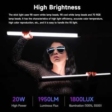 VILTROX K60 2 Pack Large Handheld Stick Light, 32Wh Rechargeable Battery 20W 1950lm RGB LED Video Light w PD Fast Charging CRI 97+ 2500K-8500K LCD Display, 22.8" Tube Light for Photography Light Wand