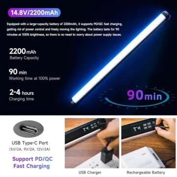 VILTROX K60 2 Pack Large Handheld Stick Light, 32Wh Rechargeable Battery 20W 1950lm RGB LED Video Light w PD Fast Charging CRI 97+ 2500K-8500K LCD Display, 22.8" Tube Light for Photography Light Wand