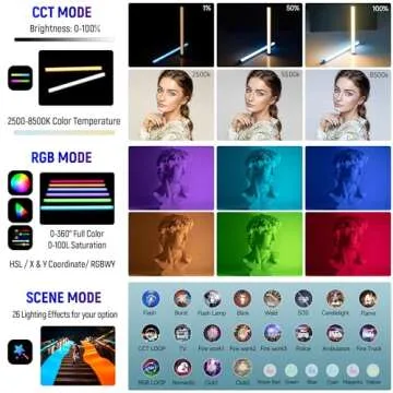 VILTROX K60 2 Pack Large Handheld Stick Light, 32Wh Rechargeable Battery 20W 1950lm RGB LED Video Light w PD Fast Charging CRI 97+ 2500K-8500K LCD Display, 22.8" Tube Light for Photography Light Wand