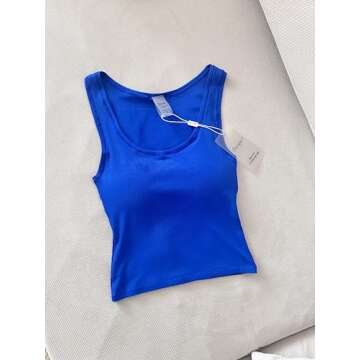 Danysu Women Cotton Rib Tank Top with Built in Bra Square Neck Crop Tank Fitted Basic Tops Klein Blue M