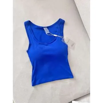 Danysu Women Cotton Rib Tank Top with Built in Bra Square Neck Crop Tank Fitted Basic Tops Klein Blue M
