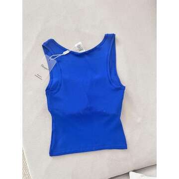 Danysu Women Cotton Rib Tank Top with Built in Bra Square Neck Crop Tank Fitted Basic Tops Klein Blue M
