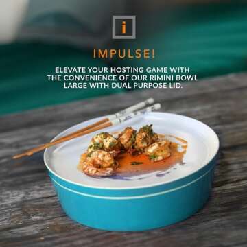 IMPULSE! Rimini Large Teal Bowl - Dual-Purpose Lid/Plate, Dishwasher Safe, Meal Prep, Pasta, Fruits, Salad, Melamine Serving Bowl,Microwave Safe Plastic Bowls - 10.3 × 10.3 × 2.7 inches