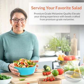 IMPULSE! Rimini Large Teal Bowl - Dual-Purpose Lid/Plate, Dishwasher Safe, Meal Prep, Pasta, Fruits, Salad, Melamine Serving Bowl,Microwave Safe Plastic Bowls - 10.3 × 10.3 × 2.7 inches