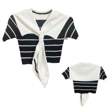 HoosaiyWoo Sailor Fake Collar for Women Free Size Female Detachable False Collars Match Sweater T-Shirt Dress Lolita Sailor Cosplay Fashion White Shawl Ladies Fake Collar Ties for Girl,A White