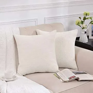 Rythome Ivory Colored Cute Boucle Textured Throw Pillow Covers, Cozy Soft Accent Cushion Cases, Mode...