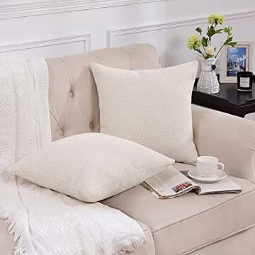 Rythome Ivory Colored Cute Boucle Textured Throw Pillow Covers, Cozy Soft Accent Cushion Cases, Modern Zippered Design for Sofa Couch Bed and Living Room - 20"x20", Pack of 2
