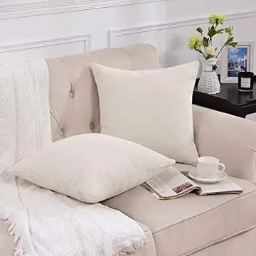 Rythome Ivory Colored Cute Boucle Textured Throw Pillow Covers, Cozy Soft Accent Cushion Cases, Modern Zippered Design for Sofa Couch Bed and Living Room - 20"x20", Pack of 2