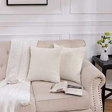 Rythome Ivory Colored Cute Boucle Textured Throw Pillow Covers, Cozy Soft Accent Cushion Cases, Modern Zippered Design for Sofa Couch Bed and Living Room - 20"x20", Pack of 2