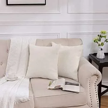 Rythome Ivory Colored Cute Boucle Textured Throw Pillow Covers, Cozy Soft Accent Cushion Cases, Modern Zippered Design for Sofa Couch Bed and Living Room - 20"x20", Pack of 2