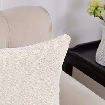 Rythome Ivory Colored Cute Boucle Textured Throw Pillow Covers, Cozy Soft Accent Cushion Cases, Modern Zippered Design for Sofa Couch Bed and Living Room - 20"x20", Pack of 2