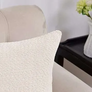 Rythome Ivory Colored Cute Boucle Textured Throw Pillow Covers, Cozy Soft Accent Cushion Cases, Modern Zippered Design for Sofa Couch Bed and Living Room - 20"x20", Pack of 2